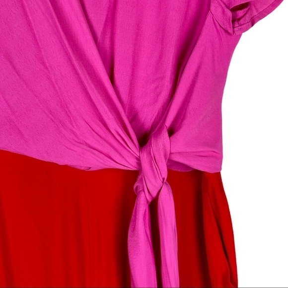 MAISON JULES COLORBLOCK PINK RED SHORT SLEEVE DRAPED TIE JUMPSUIT - Picture 9 of 16